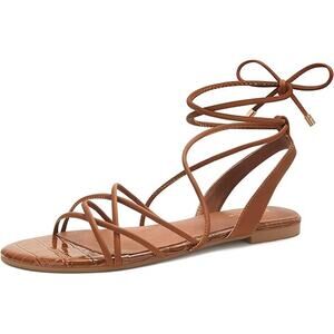 Party Womens Size 9 Brown Sandals Strappy Tie Gladiator Round Open Toe Shoes